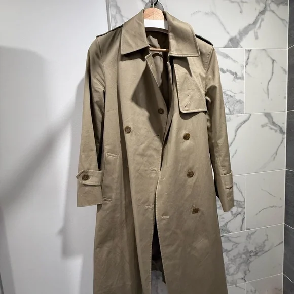 Classic Khaki Trench Coat - Women's Double-Breasted Jacket - Picture 3 of 6